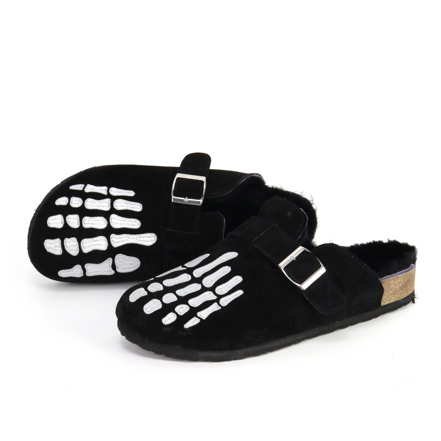 Black Fur Skeleton Clogs